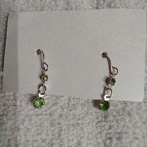 Green dangle wire earrings